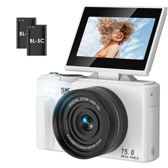 Máquina Fotográfica Digital Compacta SZSMART CL08 | Ecrã de 3" | 5K | HD | 75MP | Zoom de 18x | 2 Baterias | Branco - 1