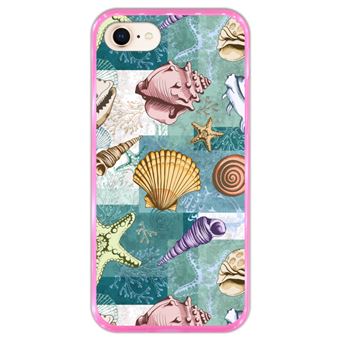 Capa Hapdey para iPhone 7 - 8 Design Conchas e Estrelas do Mar em Silicone Flexível e TPU Cor-de-Rosa