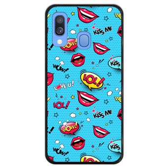 Capa Hapdey para Samsung Galaxy A40 2019 Design Rótulos Pop Art em Silicone Flexível e TPU Preto