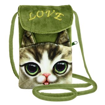 Bolsa Avizar para Smartphone em Tecido Design Gatinho de Peluche Verde - 1