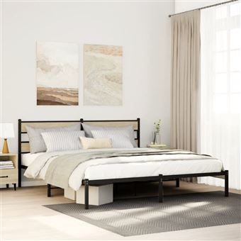 Estrutura de cama sem colchão vidaXL | 193x203cm | metal carvalho sonoma - 1