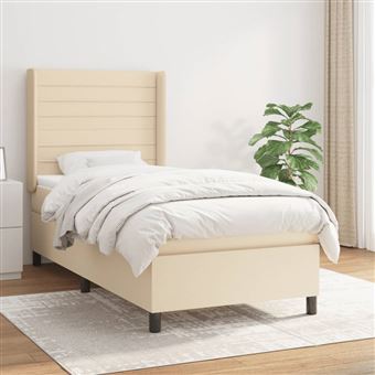 Cama com molas e colchão vidaXL | 90x200 cm | tecido cor crème - 1