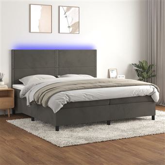 Cama box spring com colchão e LED vidaXL | 200x200cm | veludo cinzento-escuro - 1