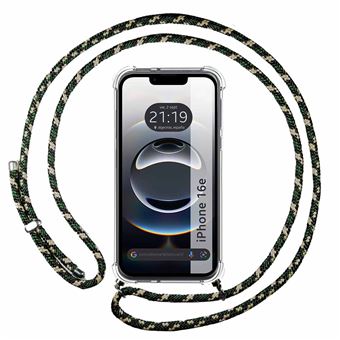 Capa TUMUNDOSMARTPHONE transparente para iPhone 16e (6.1) com cordão verde/dourado - 1