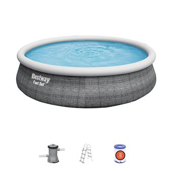 Conjunto Rápido de Piscina Insuflável Bestway Rattan 457x107 cm + Estação de Tratamento de Cartucho 2.006 l/h + Escada - Cinzento - 1