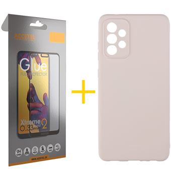 Conjunto 1 x Película de Vidro Full + Capa Accetel para Samsung Galaxy A72 4G Silicone Líquido - Rosa Creme - 1