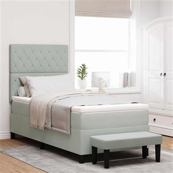 Cama Box com Colchão vidaXL | Cinzento-claro | 100 x 200 cm | Veludo - 1