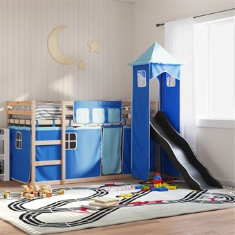 Beliche com escorrega e cortinas vidaXL | 90x200 cm | azul - 1