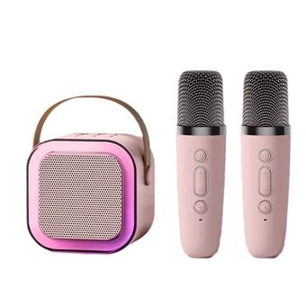 Mini máquina de karaoke CO-Phénix com 2 microfone sem fios | Bluetooth, AUX, USB/TF | Rosa - 1