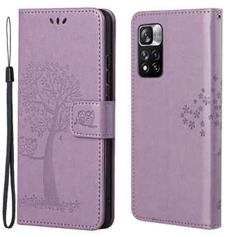 Capa magunivers PU padrão de coruja e árvore com apoio roxo para Xiaomi Redmi Note 11 Pro Plus/Redmi Note 11 Pro - 1