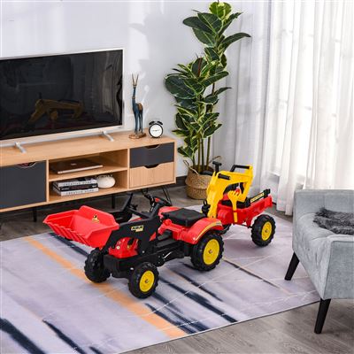 HOMCOM Trator a Pedais para Crianças acima de 3 Anos Trator Infantil com  Reboque e Pá Escavadora 167x41x52 cm Amarelo e Preto