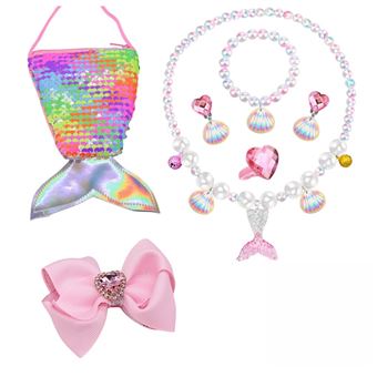 Conjunto de Jóias para Crianças CO-Phénix | Porta-moedas + Colar + Pulseira | Anel + Brincos + Gancho de Cabelo - Rosa B - 1