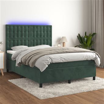 Cama box spring com colchão e LED vidaXL |  140x200 cm | veludo verde-escuro - 1