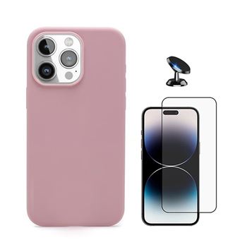 Kit Película de Vidro Temperado 5d Full Cover + Capa Silicone Líquido + Suporte Magnético de Carro Phonecare para Apple iPhone 16 Pro Max | Rosa - 1