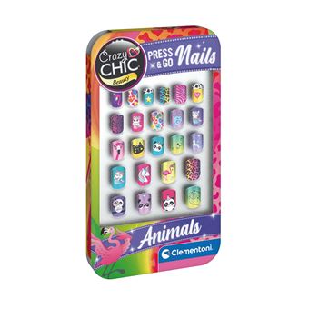 Kit de Unhas Adesivas Clementoni Crazy Chic Press & Go Nails Animals - 1