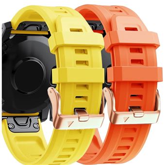 Pack 2 x Braceletes de Silicone com Fecho de Metal Antiimpacto para Garmin Fenix 8S - Amarelo e Laranja - 1