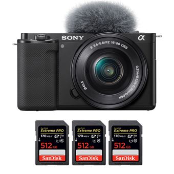 Máquina Fotográfica Sony ZV-E10 + 16-50mm preto + 3 SanDisk 512GB Extreme PRO UHS-I SDXC 170 MB/s + PDF 15 técnicas para melhorar as suas fotografias - 1