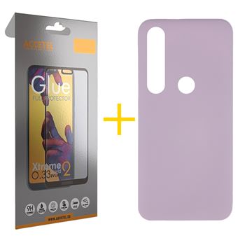Pack 1 x Película de Vidro Temperado Full + Capa Accetel Huawei P Smart 2019 Silicone Líquido - Roxo - 1