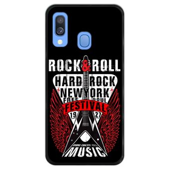 Capa Hapdey para Samsung Galaxy A40 2019 Design Rock and Roll Festival em Silicone Flexível e TPU Preto