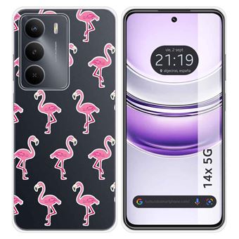 Capa de Silicone Transparente Tumundosmartphone para Realme 14x 5G | Desenhos de flamingo - 1