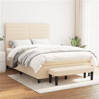 Cama com Molas e Colchão vidaXL | 140x190 cm | tecido cor creme - 1