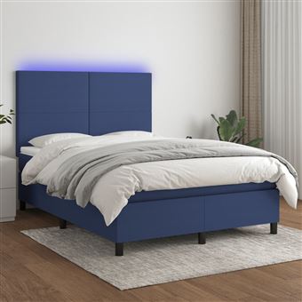 Cama box spring com colchão e LED vidaXL | 140x190 cm | tecido azul - 1
