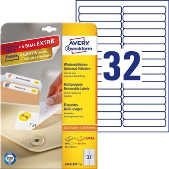 Etiqueta autocolante Avery Zweckform L6031REV-25 | Branco - 1