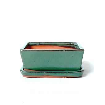 Vaso Rectangular + Prato | Luso Bonsai | 29,5x22,5x9 cm | Verde - 1