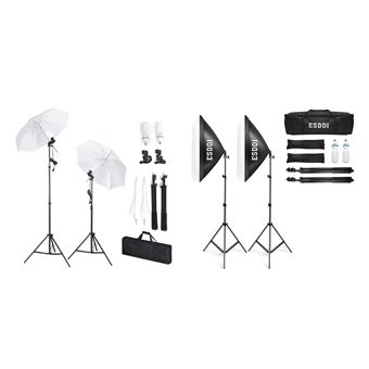 Kit Luzes Estúdio Esddi | 2 Softboxes + 2 Sombrinhas + 4 Lâmpadas - 1