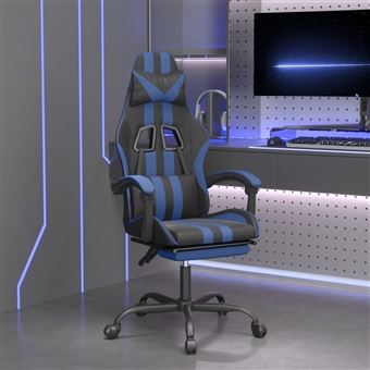 Cadeira gaming vidaXL com apoio para pés couro artificial preto e azul - 1