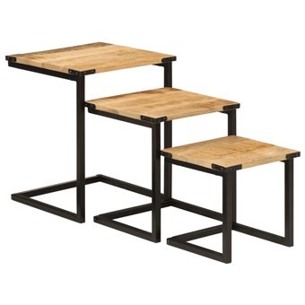 Mesas de centro de encastrar vidaXL | 3 peças | mangueira maciça e ferro - 1