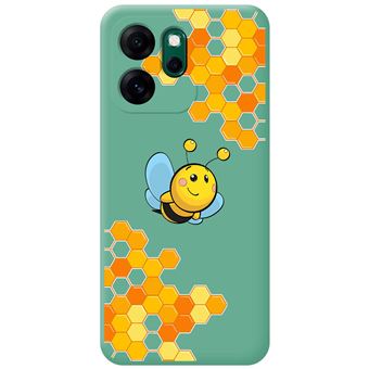 Capa Tumundosmartphone de silicone líquido verde para Oppo Reno 14 F / 14F 5G | Desenhos de design de abelha - 1