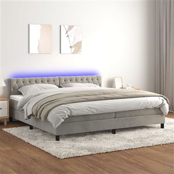 Cama box spring com colchão e LED vidaXL | 200x200 cm | veludo cinzento-claro - 1