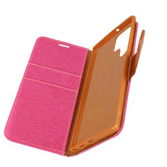 Capa Fólio Avizar Para Galaxy S22 Ultra Revestimento Tecido De Efeito Ganga Canvas Rosa - 1