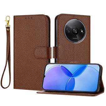 Capa Flip FOXDOCK para Xiaomi Redmi A3 | Absorção Magnética de Impacto | Pele PU | Compartimentos para Cartões e Alça de Pulso Removível | Castanho - 1