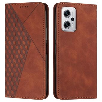 Capa PU padrão de losango, absorção magnética com apoio Magunivers para Xiaomi Redmi Note 11T Pro 5G/Note 11T Pro + 5G/Poco X4 GT - Castanho - 1