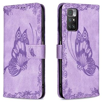Capa PU + TPU padrão de borboleta com fundo Roxo para Xiaomi Redmi 10/Redmi 10 Prime - 1