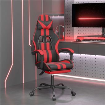 Cadeira gaming vidaXL com apoio pés couro artificial preto e vermelho - 1