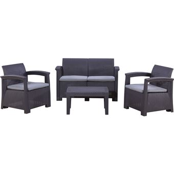 Conjunto de Jardim Chillvert Capri | 1 Sofá 2 Lugares + 2 Poltronas + 1 Mesa em Resina | Imitação Ratan - Cinza Antracite - 1