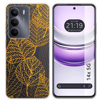 Capa de Silicone Transparente Tumundosmartphone para Realme 14x 5G | Desenhos de folhas - 1