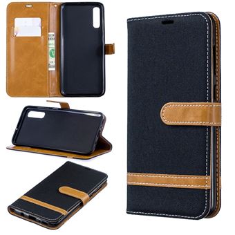 Capa PU Magunivers flip de tecido de ganga de dois tons preto para Samsung Galaxy A70 - 1