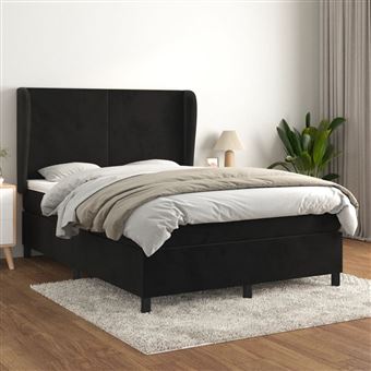 Cama com Molas e Colchão vidaXL | 140x200 cm | veludo preto - 1