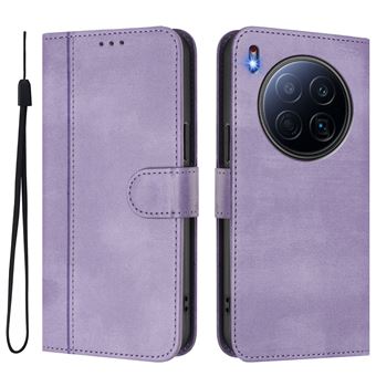 Capa FOXDOCK para Tecno Camon 40 Premier | Estilo Vintage | TPU com Textura de Pele Antiderrapante | Compartimentos para Cartões e Suporte | Roxo - 1