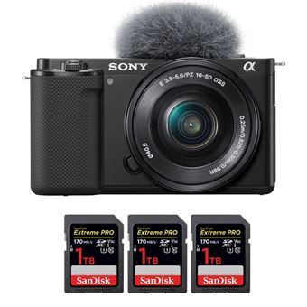 Máquina Fotográfica Sony ZV-E10 + 16-50mm preto + 3 SanDisk 1 TB Extreme PRO UHS-I SDXC 170 MB/s + PDF 15 técnicas para melhorar as suas fotografias - 1