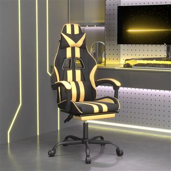 Cadeira gaming vidaXL com apoio pés couro artificial preto e dourado - 1