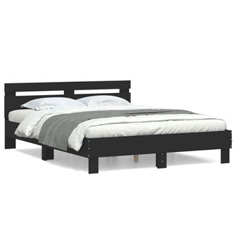 Estrutura cama com cabeceira vidaXL | 140x200 cm | derivados madeira preto - 1