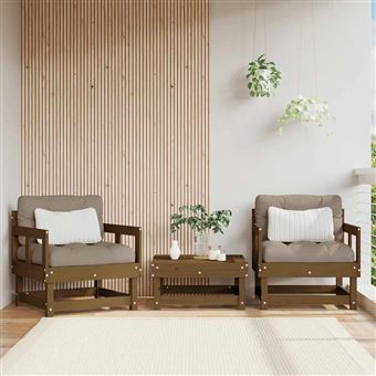 Cadeiras de jardim vidaXL com almofadões | 2 Peças | pinho maciço castanho-mel - 1