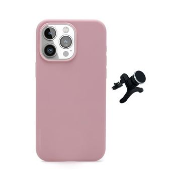 Kit Suporte Magnético Reforçado de Carro + Capa Silicone Líquido Phonecare para Apple iPhone 16 Pro Max | Rosa - 1