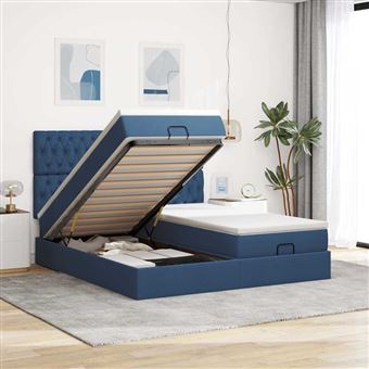 Estrutura de cama otomana com colchões vidaXL | 200x200 cm | tecido azul - 1