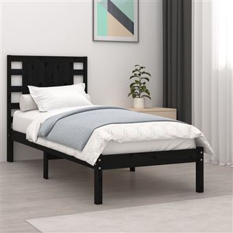 Estrutura de cama vidaXL | 100x200 cm | pinho maciço preto - 1